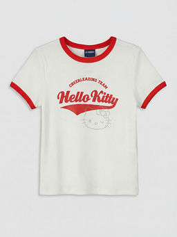 Футболка в рубчик для девочки с принтом Hello Kitty