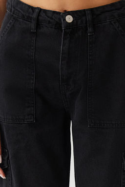 Siyah Kargo Cepli Yuksek Bel Wide Leg Jeans TWOAW22JE0393 - Trendyolmilla фото 4
