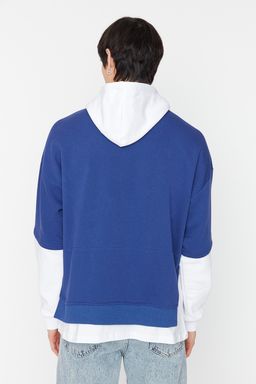 TRENDYOL MAN Lacivert Oversize/Genis Kesim Fit Kapusonlu Nak?sl? Panelli Sweatshirt TMNAW23SW00280 - Trendyolmilla фото 4