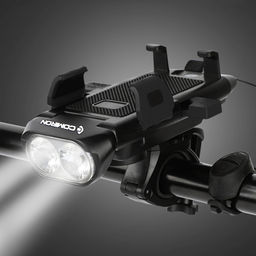 Фонарь передний COMIRON TOPHOLD ABS IPX5 2*T6 LED 500lm 3000mAh USB индикатор заряда POWER BANK 3 режима сигнал 130Дб крепление смартфона /уп 10/60/ - Галеонтрейд фото 11