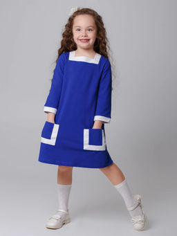 Платье Ретро рукав 3/4 васильковый, пике