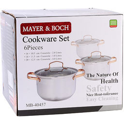 40457 Набор кастрюль 2л+2,8л+3,8л нерж/ст с зол.ручками MB(х4) - Mayer&boch фото 5
