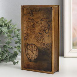 Шкатулка - книга «Старинная карта и часы», металл, искусственная кожа, 20×12×4 см