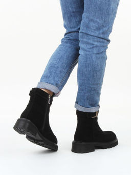 01-A51-4B BLACK Ботинки демисезонные женские (натуральная замша, байка)