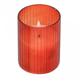 Свеча в цветной колбе, восковая, светодиодная на батарейках д7,5см h10см, свет теплый, с мерцанием, колба стекло, цвет терракотовый, питание от 2-х батареек АА (в комплект не входят), в коробке (Китай)