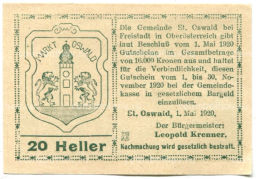 Банкнота 20 геллеров 1920 года Австрия Санкт-Освальд (нотгельд)