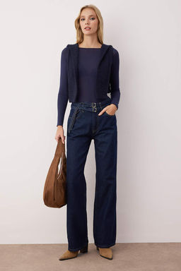 Koyu Mavi Yuksek Bel Kemer Detayl? Wide Leg Jeans TWOAW26JE00164