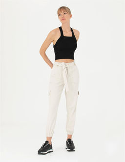Krem Keten Kar___ml_ Jogger Fit Kanvas Pantolon