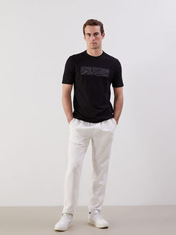 Bisiklet Yaka Bask?l? Penye Erkek Ti??rt