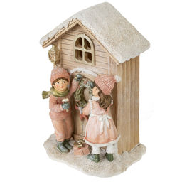 Новинка Фигурка декоративная с подсветкой "Дети и домик", L13 W10 H19 см