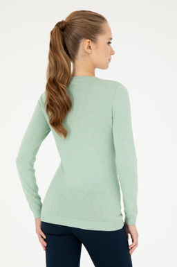 Женский зеленый меланжевый базовый свитер с v-образным вырезом Неожиданная скидка в корзине - U.s. polo assn фото 5