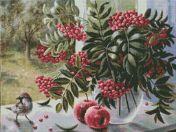 Вышивка крестиком 40х50см, Рябина и воробей