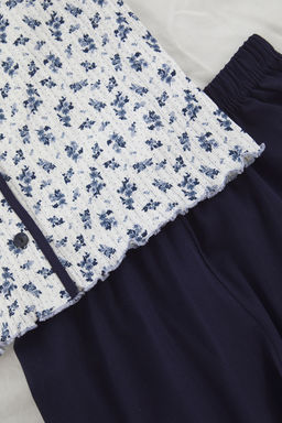 Trendyolmilla Lacivert-Beyaz Pamuklu Cicekli Biyeli Fitilli Orme Pijama Tak?m? THMSS25PT00432 фото 8