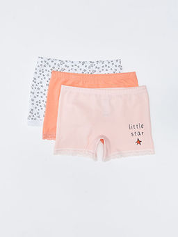 Bask?l? Pamuklu K?z ?ocuk Boxer 3l?