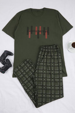 Yesil Buyuk Beden Regular/Normal Kesim Bask?l? Alt Ekose Desen Pijama Tak?m? TMNSS26AI00011