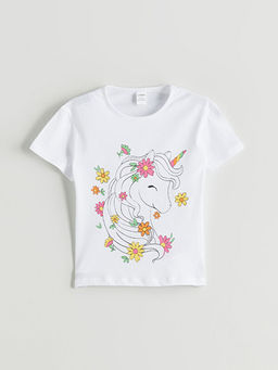 Bisiklet Yaka Bask?l? K?z ?ocuk Ti??rt ve Tayt 2li