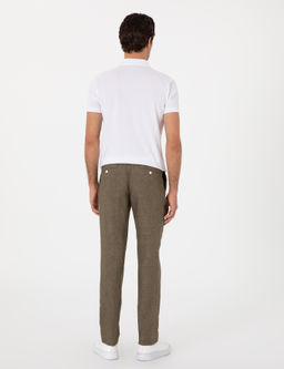 Haki Slim Fit %100 Keten Klasik Pantolon