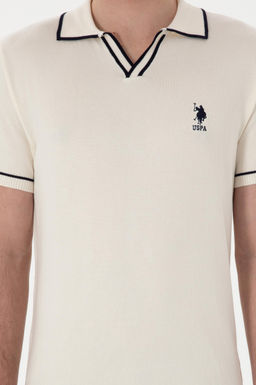 Erkek Slim Fit Polo Yaka Krem Triko Ti__rt
