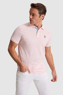 Erkek A__k Pembe Regular Fit Polo Yaka Basic Ti__rt