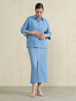 Юбка льняная 757 морская волна