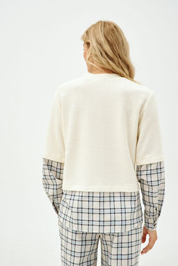 Джемпер NIKVA н392-2 молоко, клетка молоко-серо-голубая  фото 2