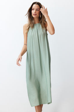 Haki Genis Kesim Yakas? Buzgu Detayl? Midi Aerobin Dokuma Elbise TWOSS24EL00609 - Trendyolmilla фото 2