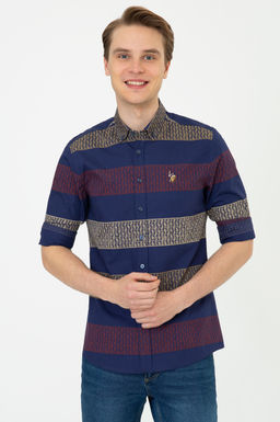 Мужская темно-синяя рубашка с длинным рукавом