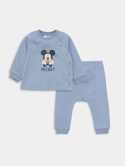 Bisiklet Yaka Mickey Mouse Bask?l? Erkek Bebek Pijama Tak?m?