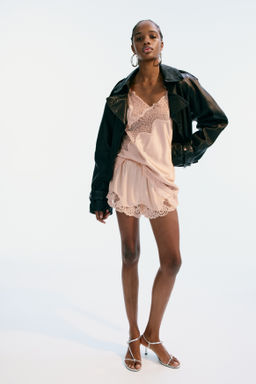 Top de sat?n con tirantes finos y ribete de encaje - H&m фото 3