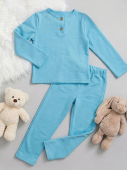 Пижама детская футер начес с брюками "СТЕША" ГОЛУБОЙ