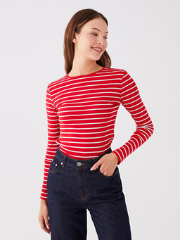 Bisiklet Yaka ?izgili Uzun Kollu Kad?n Body