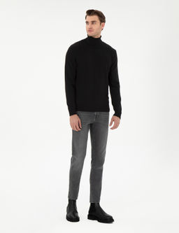 Siyah Slim Fit Bal_k__ Yaka Triko Kazak - Pierre cardin фото 4