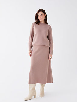 Kad?n Beli Lastikli D?z Triko Etek