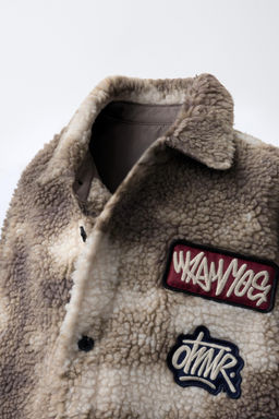 TIE-DYE FAUX SHEARLING OVERSHIRT WITH PATCHES - Zara фото 5