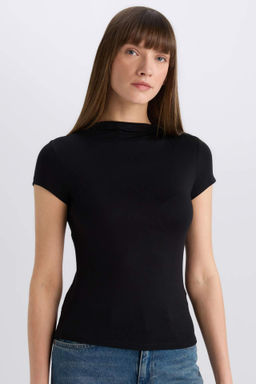 Slim Fit Dar Kesim Yar?m Bal?kc? Yaka Soft Touch K?sa Kollu Tisort - Defacto фото 4