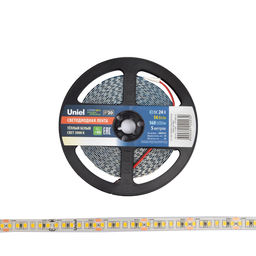 ULS-2835-168LED/m-10mm-IP20-DC24V-14W/m-5M-3000K Гибкая светодиодная лента на самоклеящейся основе. Катушка 5 м. в герметичной упаковке. Белый свет (3000K). ТМ Uniel.