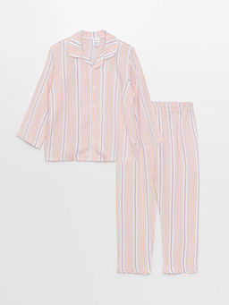 Polo Yaka Uzun Kollu ?izgili K?z Bebek Pijama Tak?m