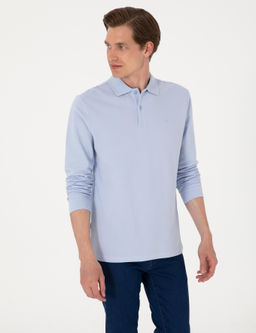 A__k Mavi Slim Fit K_vr_lmaz Polo Yaka Basic Pike Sweatshirt