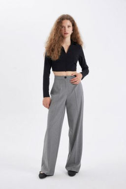 Standart Boy Pantolon Wide Leg Genis Bol Paca Basic Duz Yuksek Bel