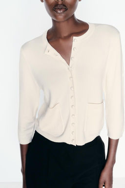 PLAIN KNIT 3/4 SLEEVE CARDIGAN - Zara фото 15