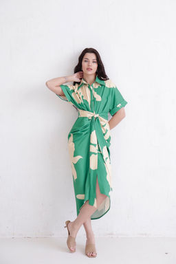 Martichelli Платье-рубашка с драпировкой зелёное  фото 2