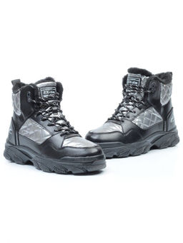 2222-3 BLACK Ботинки зимние женские (искусственные материалы)