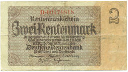 Банкнота 2 рентенмарки 1937 года Германия