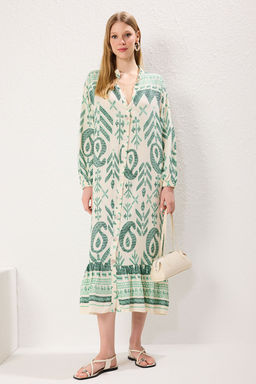 TRENDYOLMILLA Mavi Bask?l? Midi Genis Kseim Bordur Desen Detayl? Dokuma Elbise Dokuma Elbise TWOSS24EL01019 фото 10