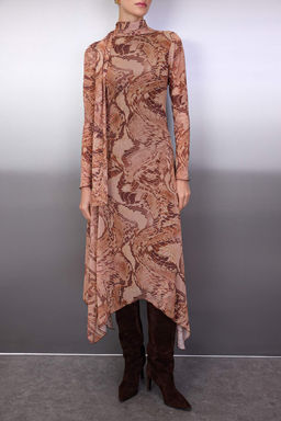 Cok Renkli Bask?l? Sal Detayl? Midi Esnek Tul Orme Elbise TWOAW26EL00160 - Trendyolmilla фото 3