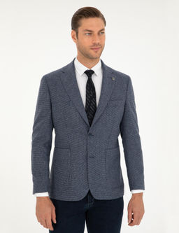 Lacivert Y_n Kar___ml_ Slim Fit Ceket