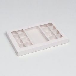 Цена за 2 шт. Коробка для 8 + 8 конфет + шоколад, с окном, белая 30×19.5×3 см