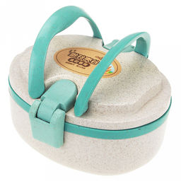 Ланч-бокс для продуктов пластмассовый Эко дом 15х14,5см h9см, 2 уровня: 0,2л 15,3х12см h2,6см; 0,4л, 15х11,8см h5,5см, с ложкой 13см, бежевый, с цветными клипсами и ручками, цвета в ассортименте: фисташковый, розовый, голубой (Китай) Пластик с доба - Домашняя мода фото 3