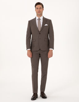 Kahverengi Slim Fit %100 Y_n _izgili Tak_m Elbise