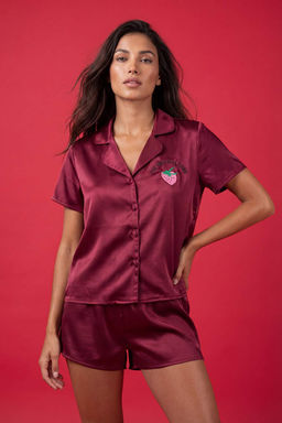 Trendyolmilla Siyah Cilek ve Slogan Nak?sl? Saten Sortlu Dokuma Pijama Tak?m? THMSS22PT0395  фото 35